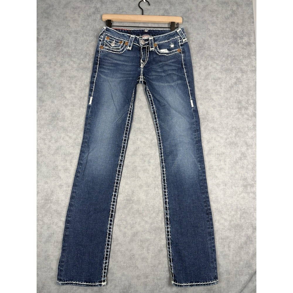 True Religion Billy Super T Jeans Mens 28 Made USA Y2K White Stitch 33 Inseam